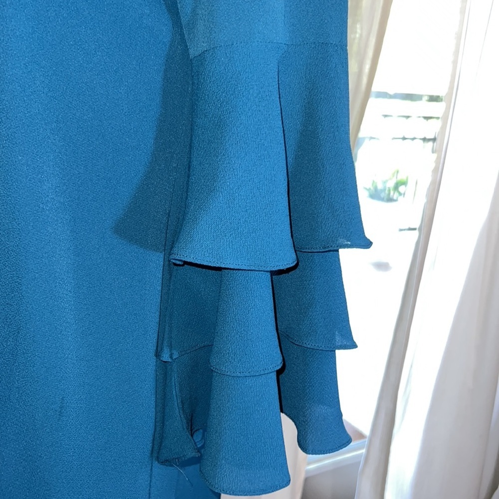 She + Sky ruffle sleeve teal blue women’s dress event outfit casual work Small​ - Picture 6 of 11